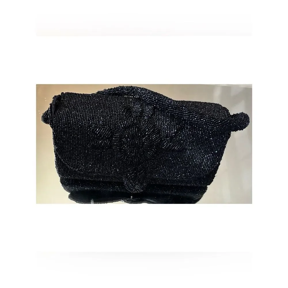 1950’s Delill Beaded Handbag Beaded Evening Clutch in Black ~ Stunning